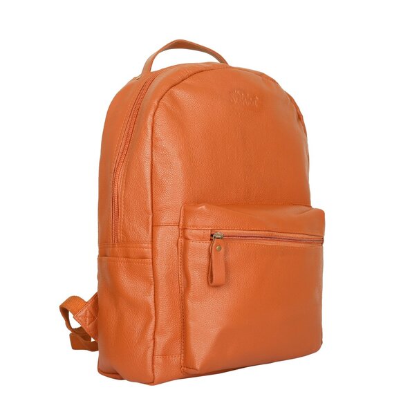 Genuine Leather Backpack |16" H Orange Travel Backpack for Women & Men Daily Use - Picture 8 of 10